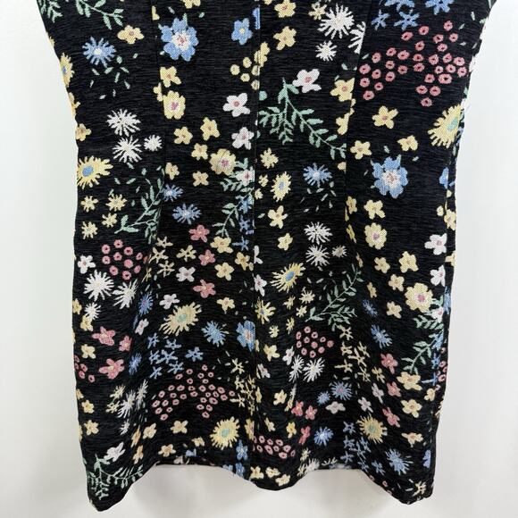 Storia New Black Floral Tapestry Mini Dress Medium Full Snap Dark Floral Retro - Picture 8 of 13